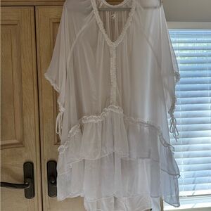 Aerie Cream Sheer Ruffle Top